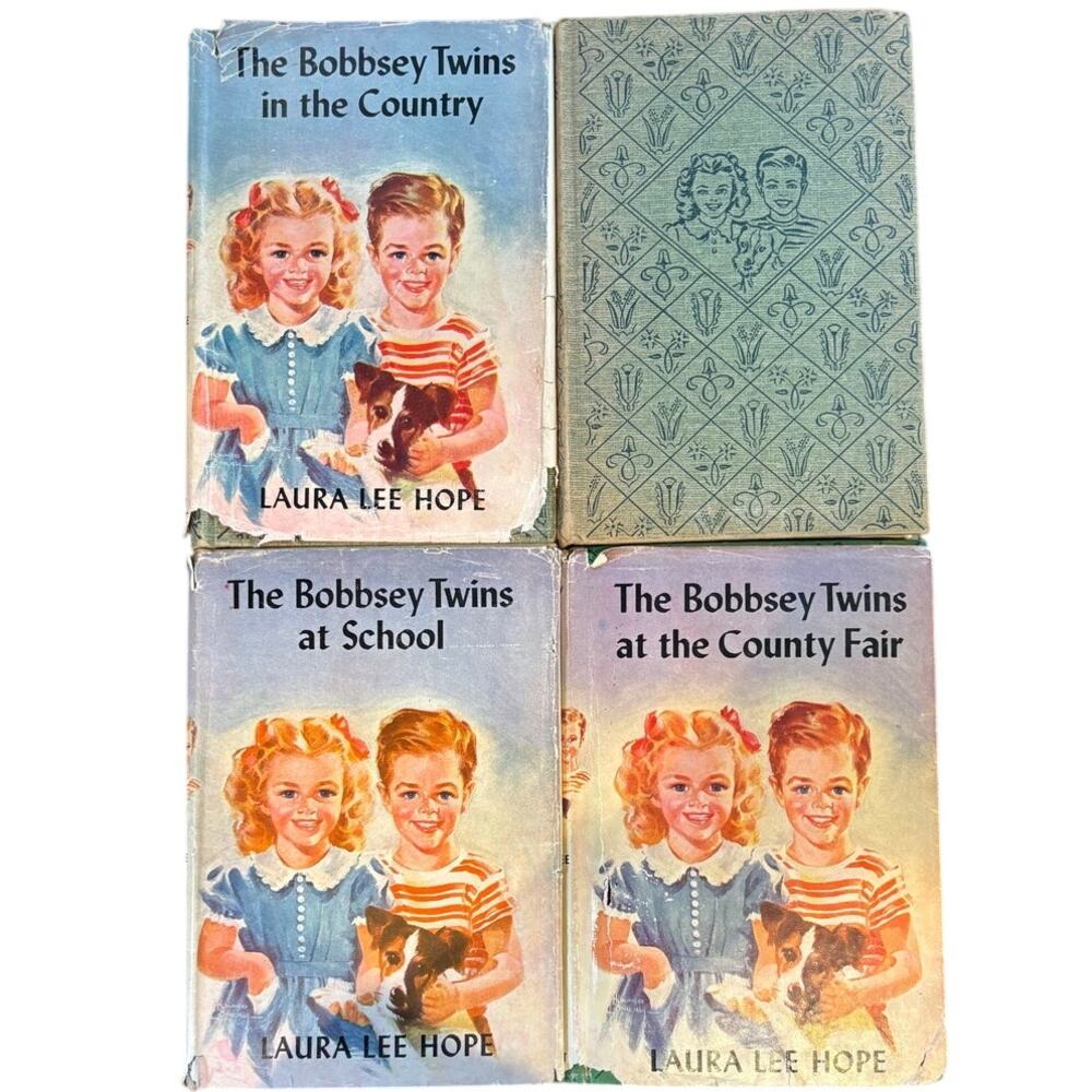 Vintage Set of 4 Bobbsey Twins Books by Laura Lee Hope (1940-1950), HCDJ -READ